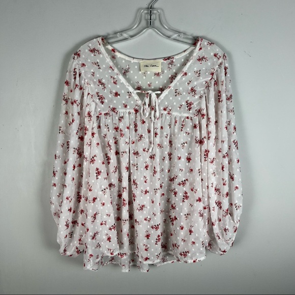 The Cove Boutique White Floral Polka Dot Chiffon Balloon Sleeve Blouse - Picture 3 of 7